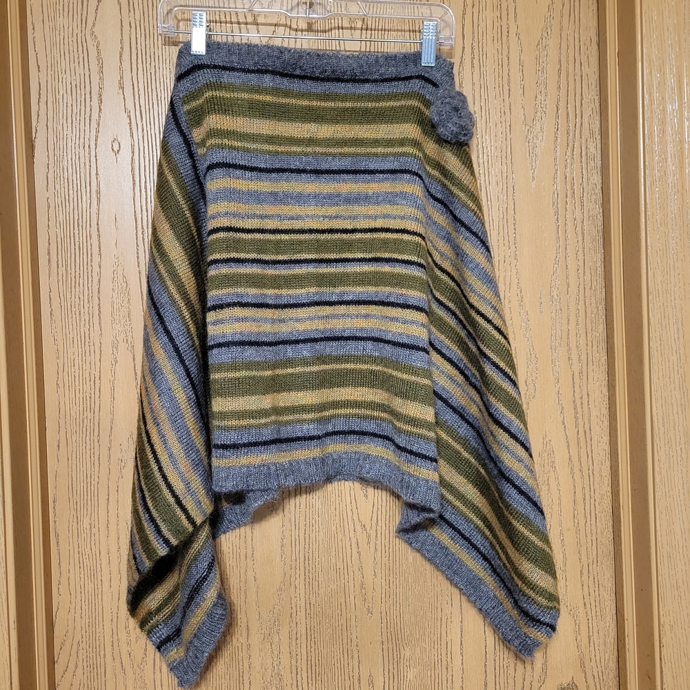 Max Studio Striped Mohair Blend  Scarf in Olive and Gray Multi